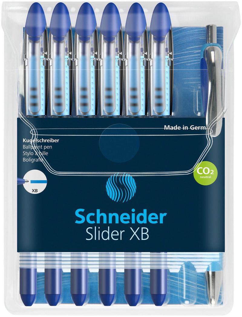 Schneider Kugelschreiber Slider Basic blau, 6 St. + GRATIS Slider Kugelschreiber Rave XB, blau