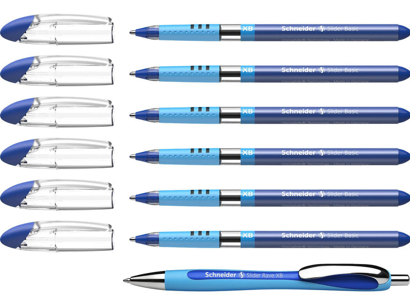 Schneider Kugelschreiber Slider Basic blau, 6 St. + GRATIS Slider Kugelschreiber Rave XB, blau
