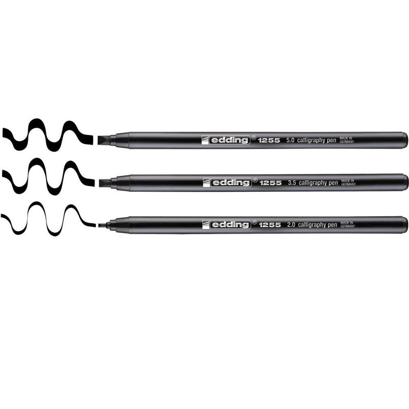 edding Filzstifte Schwarz 2.0 + 3.5 + 5.0 mm