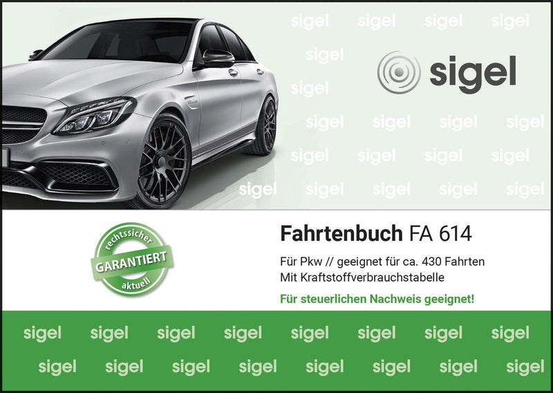 SIGEL Fahrtenbuch, Pkw mit Kraftstoffverbrauch Formularbücher FA614 + GRATIS 1 St.