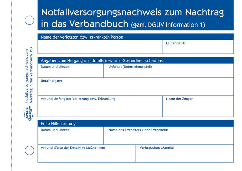 AVERY Zweckform Formularbuch Erste Hilfe Meldeblock DIN A6 quer 1x 50 Seiten