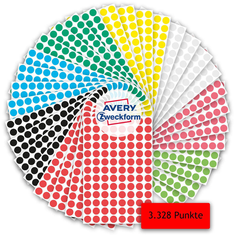 AVERY Zweckform Klebepunkte Ø 8,0 mm schwarz, rot, blau, grün, gelb, weiß, leuchtrot, leuchtgrün