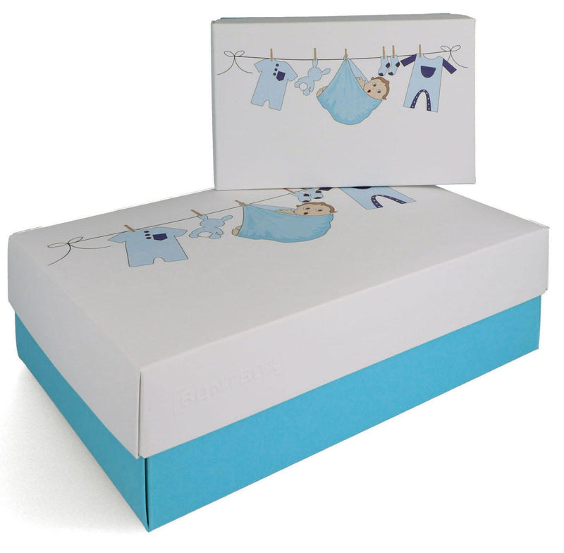 BUNTBOX Geschenkboxen-Set Geburt Junge Set M&L 1,1/3,6 l - 17,0/26,6 x 11,0/17,2 x 6,0/7,8 cm weiß/blau