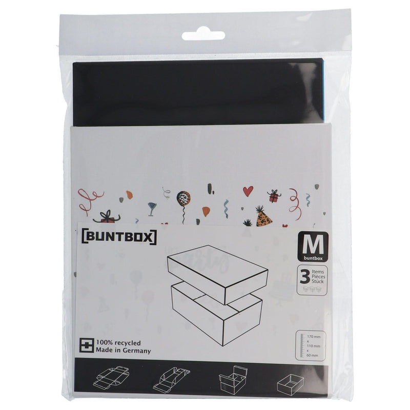 BUNTBOX Geschenkboxen-Set Geburtstag M 1,1 l - 17,0 x 11,0 x 6,0 cm weiß, blau, schwarz