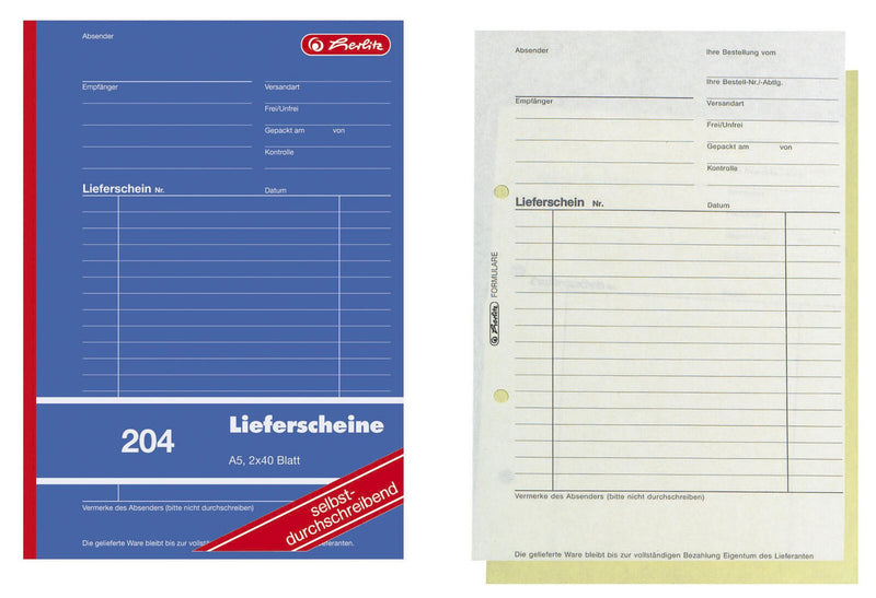 herlitz Formularbuch Lieferschein mit Empfangsschein DIN A5 2x 40 Seiten