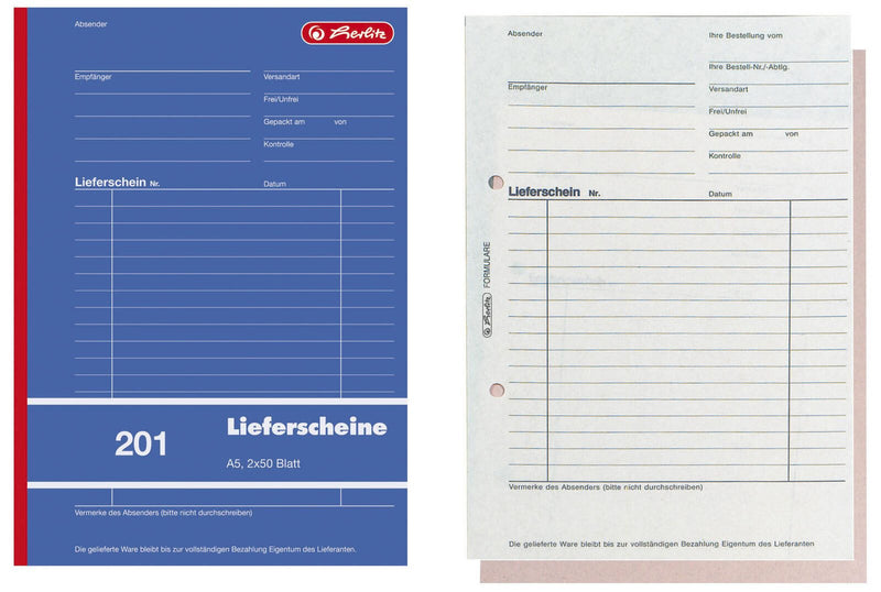 herlitz Formularbuch Lieferschein mit Empfangsschein DIN A5 2x 50 Seiten