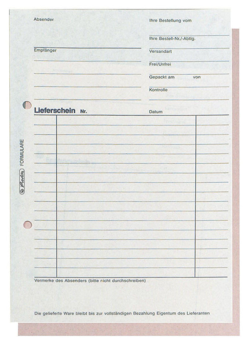 herlitz Formularbuch Lieferschein mit Empfangsschein DIN A5 2x 50 Seiten