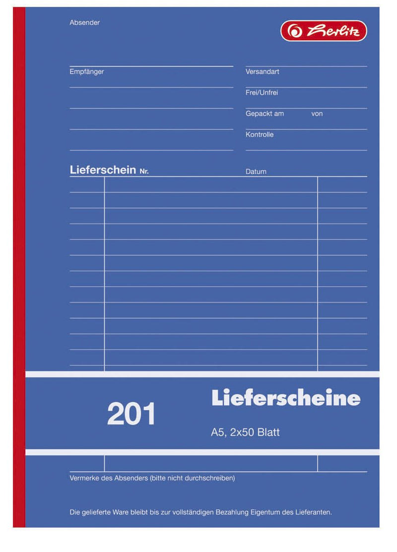 herlitz Formularbuch Lieferschein mit Empfangsschein DIN A5 2x 50 Seiten