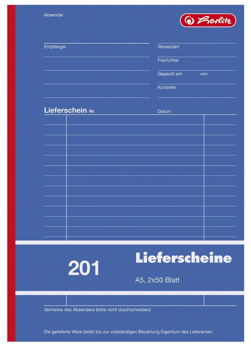 herlitz Formularbuch Lieferschein mit Empfangsschein DIN A5 2x 50 Seiten