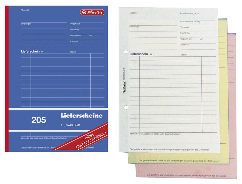 herlitz Formularbuch Lieferschein mit Empfangsschein DIN A5 3x 40 Seiten