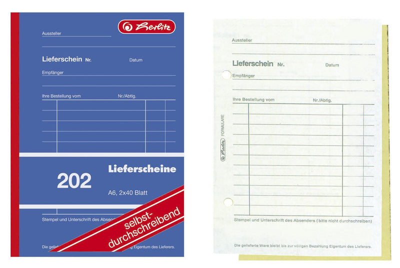 herlitz Formularbuch Lieferschein mit Empfangsschein DIN A6 2x 40 Seiten