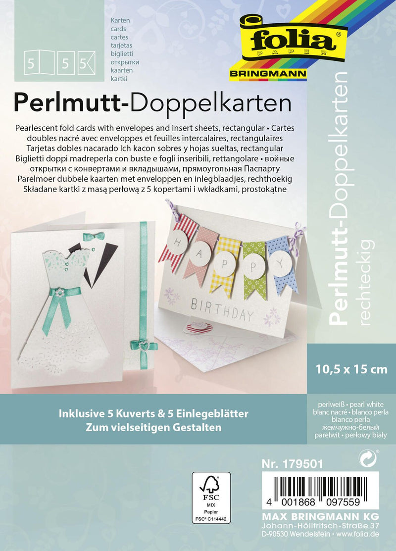 folia Faltkarten mit Briefumschlägen DIN A6 perlweiß