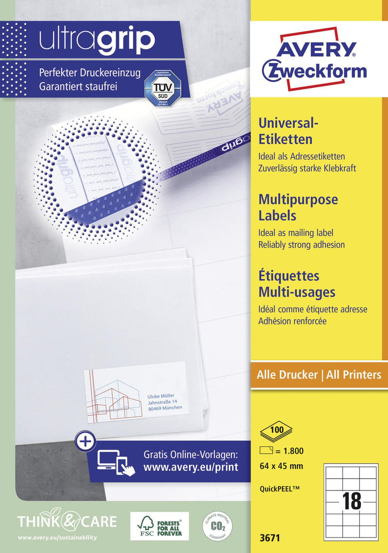 AVERY Zweckform Etiketten 3671 weiß 64,0 x 45,0 mm