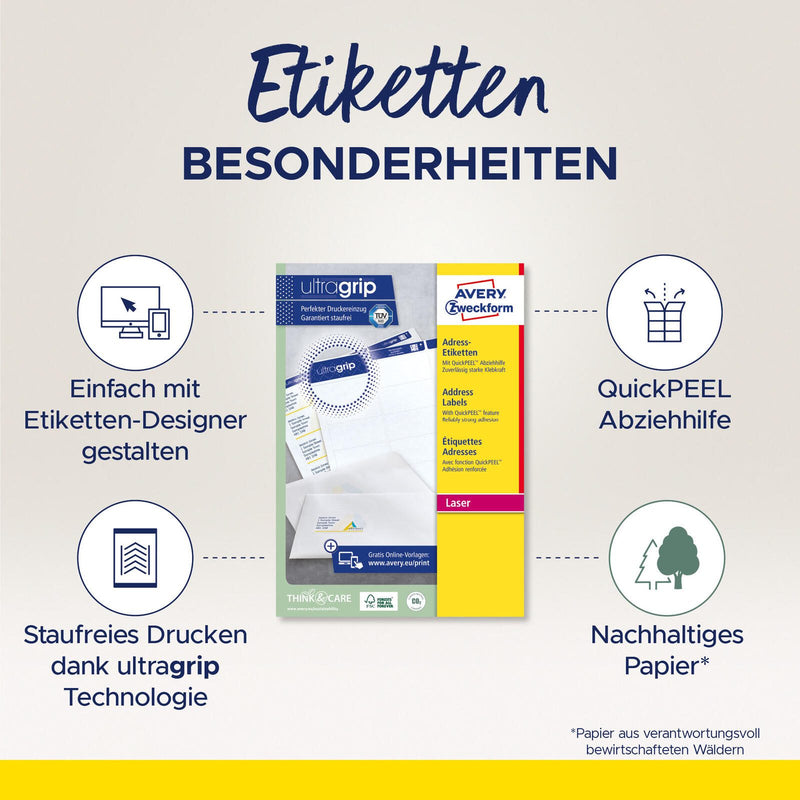 AVERY Zweckform Etiketten L7159-100 weiß 63,5 x 33,9 mm