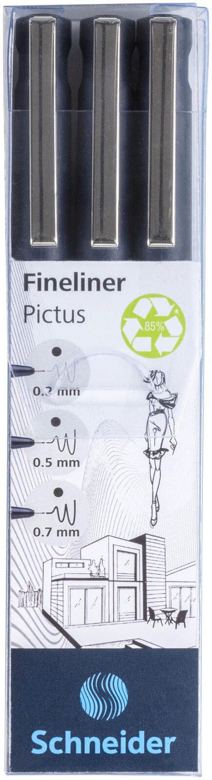 Schneider Fineliner-Set 0.2 + 0.5 + 0.7 mm Schwarz