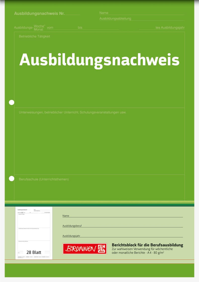 BRUNNEN Formularbuch Ausbildungsnachweis, wöchentliche/monatliche Eintragungen DIN A4 1x 28 Seiten