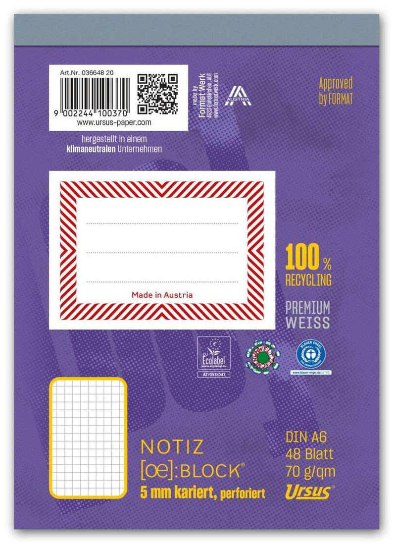 Ursus Notizblock DIN A6 kariert