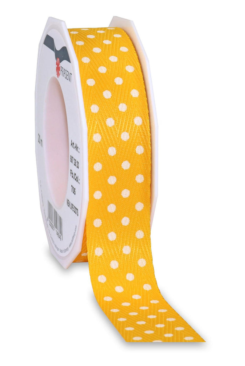 PRÄSENT Geschenkband Dots 25 mm x 20 m gelb