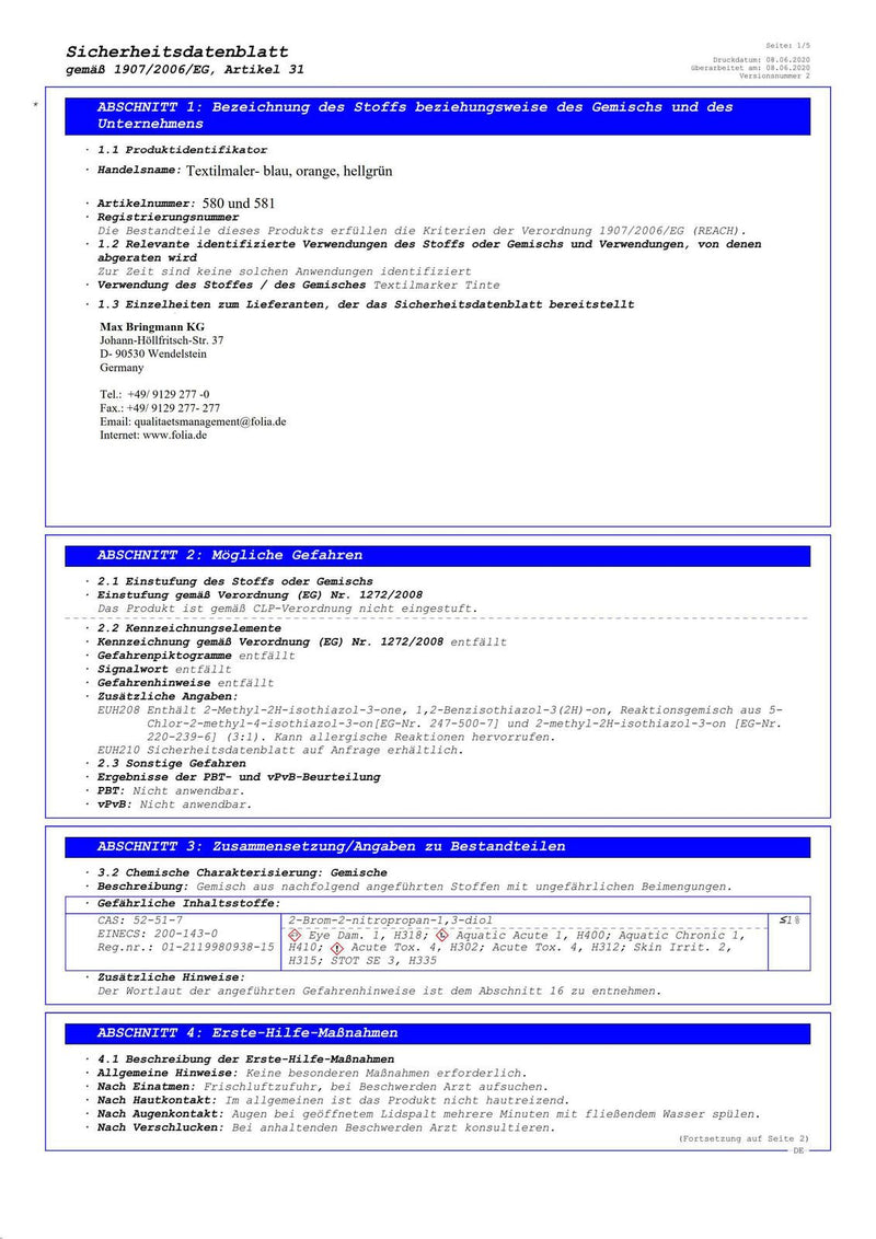 folia Textilmarker 1.0 Mehrfarbig