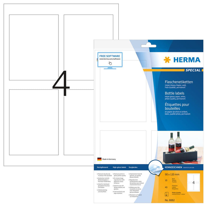 HERMA Flaschenetiketten 8882 weiß 90,0 x 120,0 mm