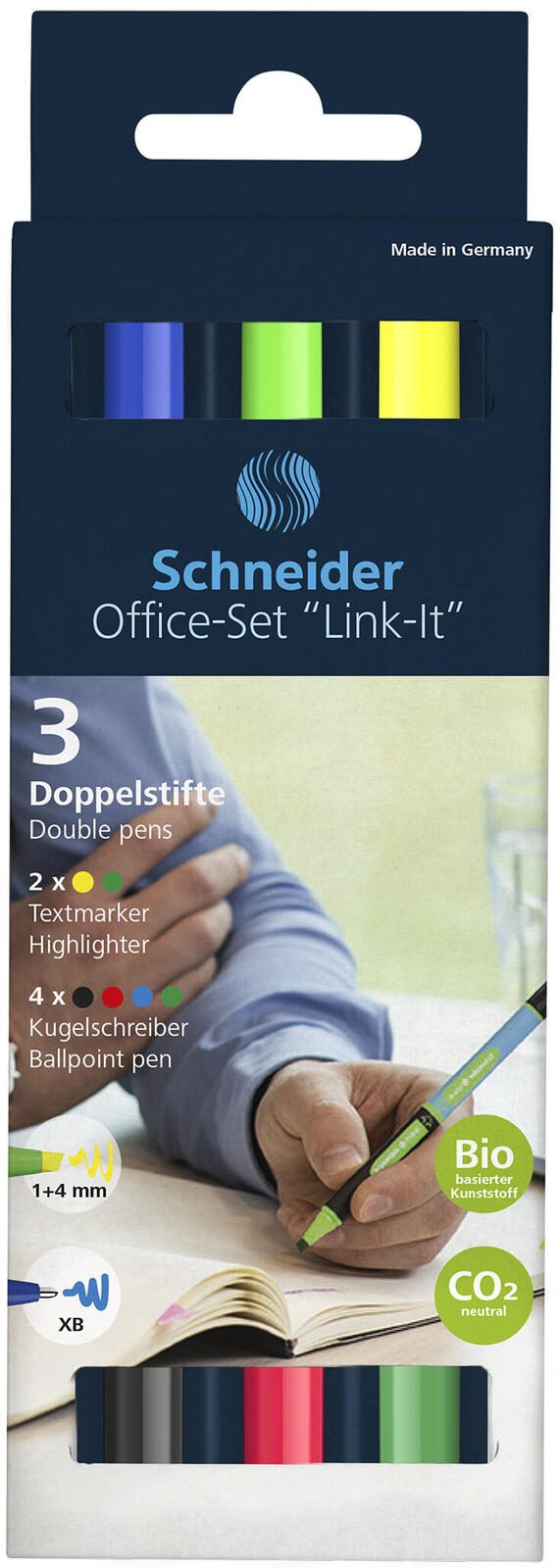 Schneider Schreibset Link-It Office 4 Link-It Slider: schwarz, rot, blau, grün 2 Link-It Highlighter: gelb,grün