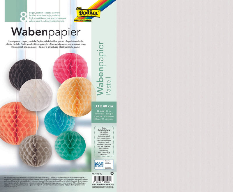 folia Wabenpapier weiß, ocker, rosa, hellblau, mint, beige, grau, schwarz