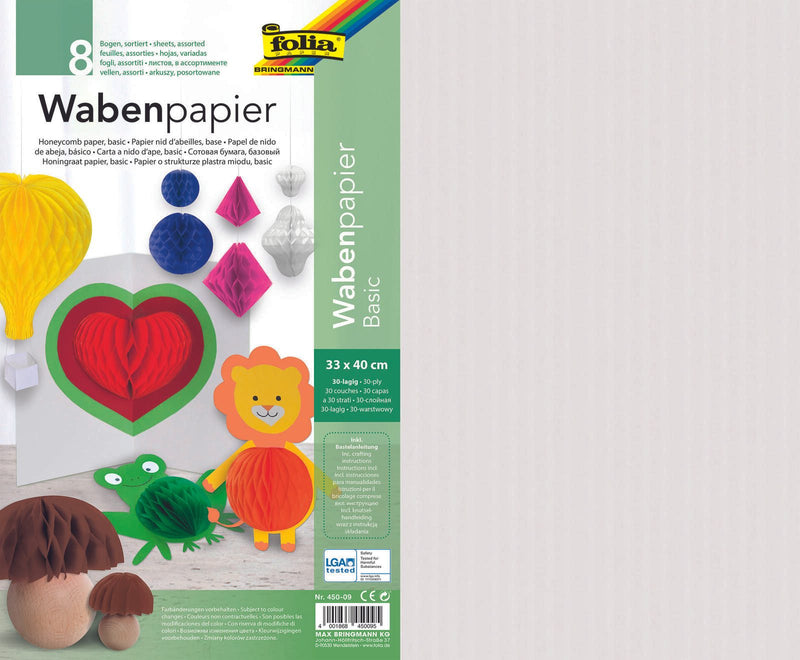 folia Wabenpapier gelb, grün, weiß, orange, flieder, blau, braun, rot