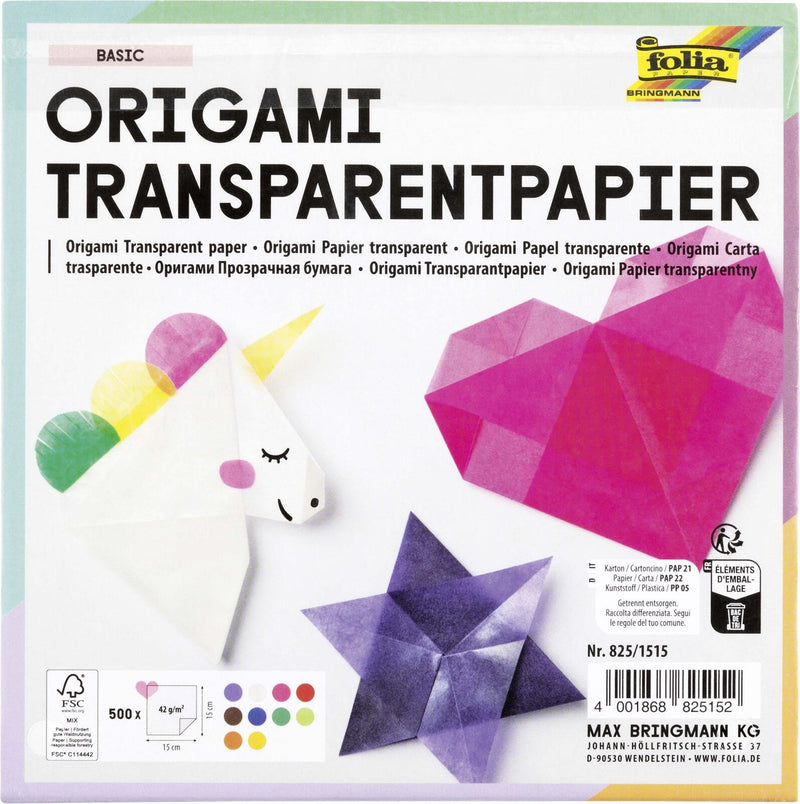 folia Faltblätter transparent 15 x 15 cm mehrfarbig 500 Blatt
