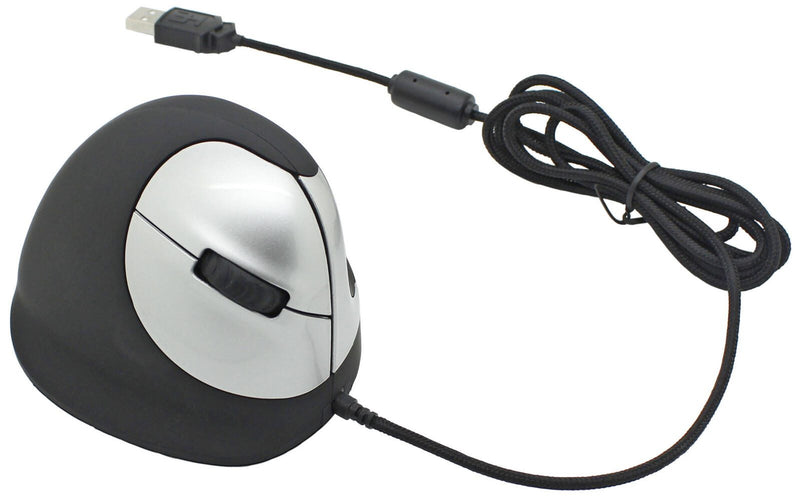 r-go HE Ergo Vertical Mouse Größe M rechts Maus ergonomisch kabelgebunden schwarz, silber