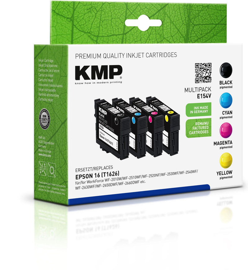 KMP Druckerpatrone E154V schwarz, cyan, magenta, gelb kompatibel zu EPSON 16 / T1626, 4er-Set