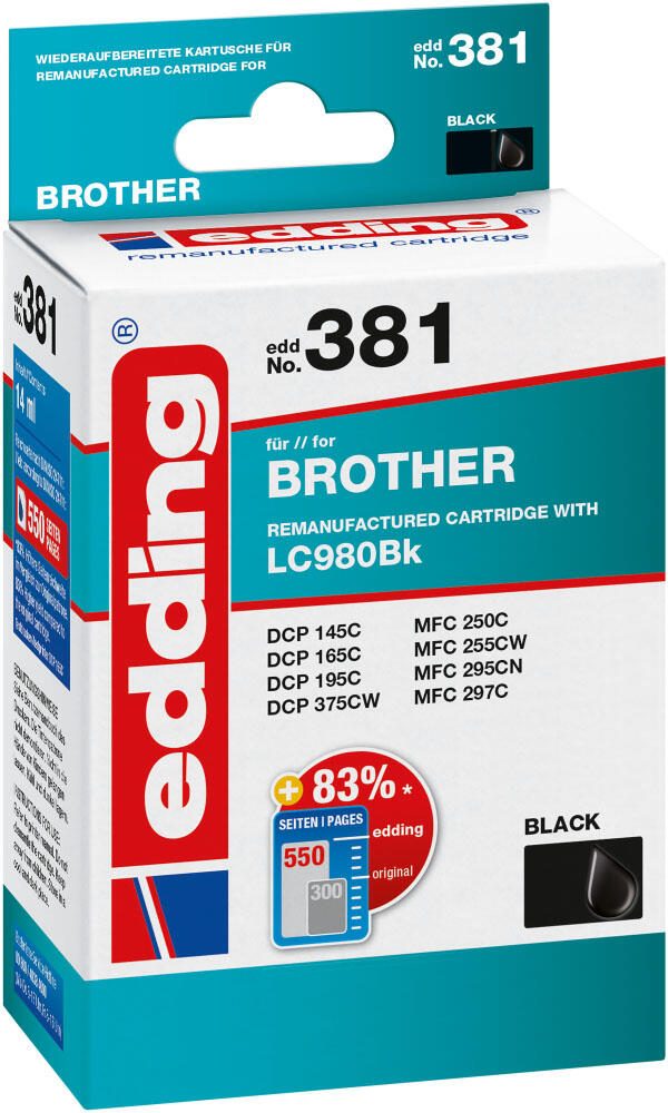 edding Druckerpatrone EDD-381 schwarz kompatibel zu brother LC-980BK