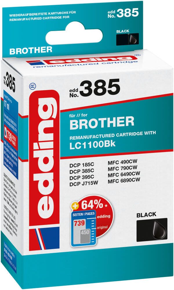edding Druckerpatrone EDD-385 schwarz kompatibel zu brother LC-1100BK