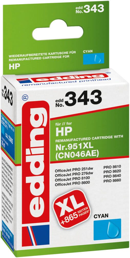 edding Druckerpatrone EDD-343 cyan kompatibel zu HP 951XL (CN046AE)