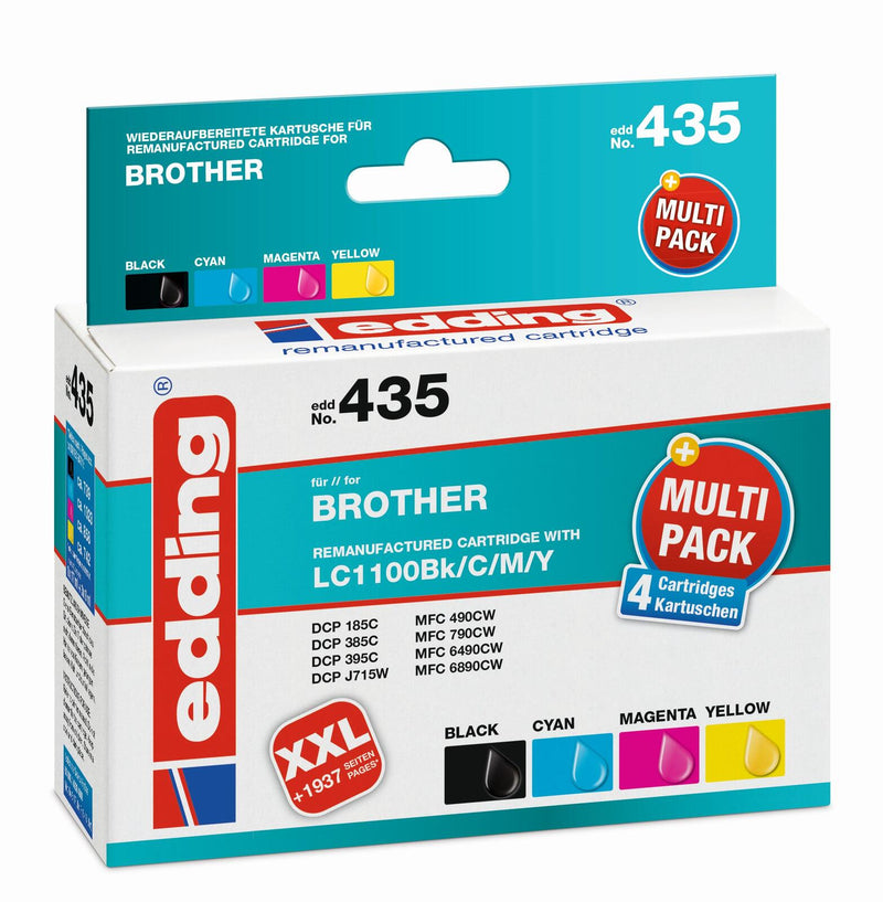 edding Druckerpatronen EDD-435 schwarz, cyan, magenta, gelb kompatibel zu brother LC-1100BK/C/M/Y, 4er-Set