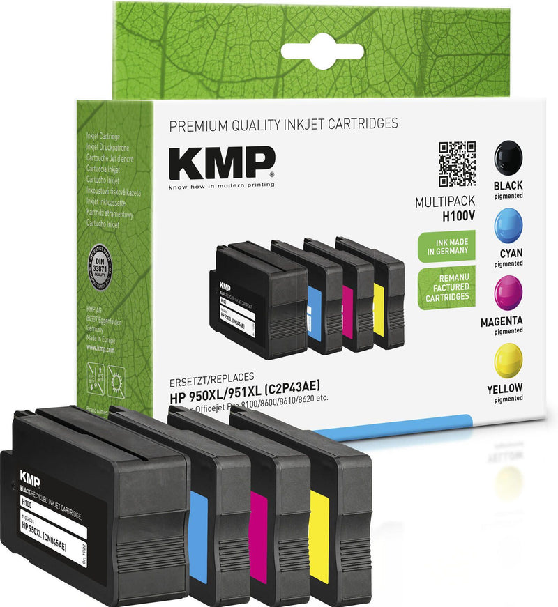 KMP Druckerpatronen H100V schwarz, cyan, magenta, gelb kompatibel zu HP 950XL/951XL (C2P43AE), 4er-Set