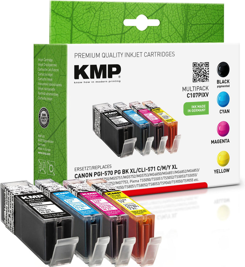 KMP Druckerpatronen C107PIXV schwarz, cyan, magenta, gelb kompatibel zu Canon PGI-570 XL PGBK, CLI-571 XL C/M/Y, 4er-Set