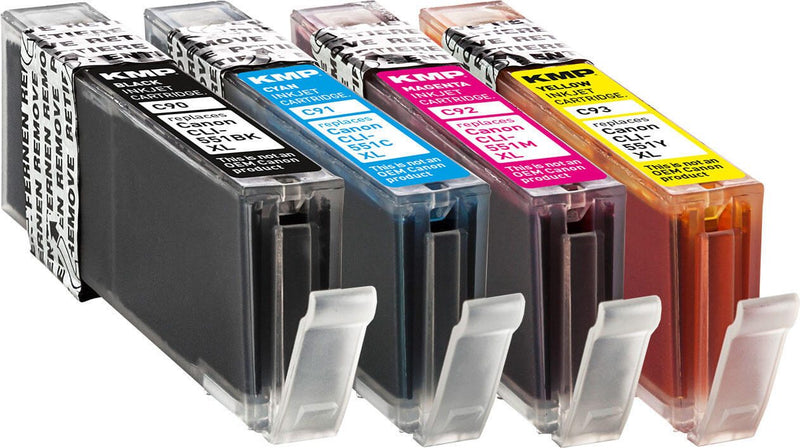 KMP Druckerpatronen C90V schwarz, cyan, magenta, gelb kompatibel zu Canon CLI-551 XL BK/C/M/Y, 4er-Set