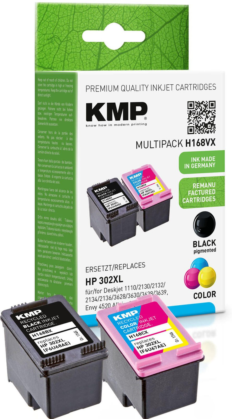 KMP Druckerpatronen H168V schwarz, color kompatibel zu HP 302XL (F6U68AE/F6U67AE), 2er-Set