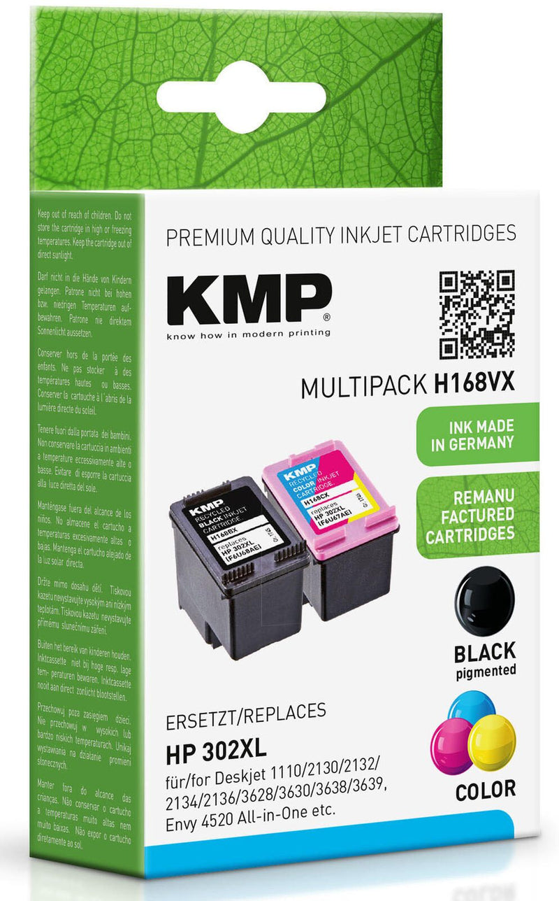 KMP Druckerpatronen H168V schwarz, color kompatibel zu HP 302XL (F6U68AE/F6U67AE), 2er-Set