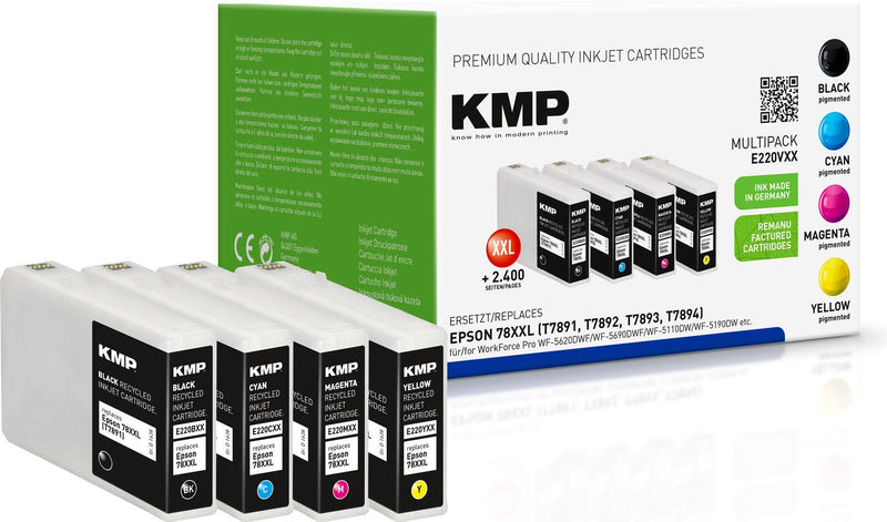 KMP Druckerpatronen E220VXX schwarz, cyan, magenta, gelb kompatibel zu EPSON T7891XXL, 4er-Set