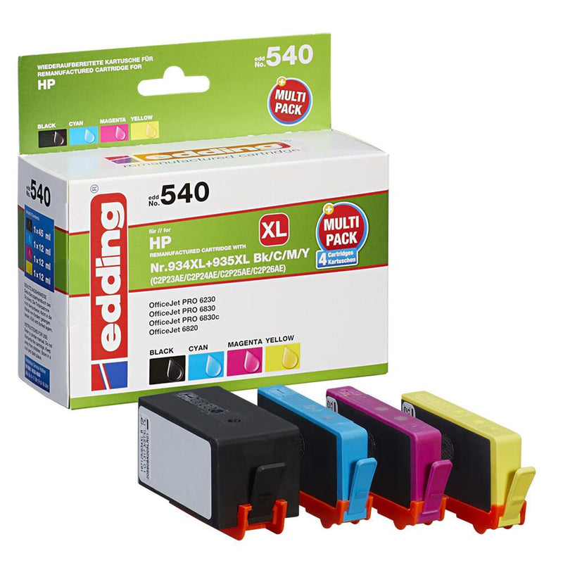 edding Druckerpatronen EDD-540 schwarz, cyan, magenta, gelb kompatibel zu HP 934XL + 935XL (X4E14AE), 4er-Set