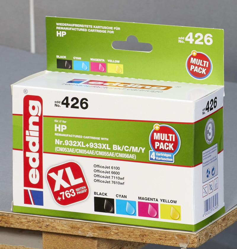edding Druckerpatronen EDD-426 schwarz, cyan, magenta, gelb kompatibel zu HP 932XL + 933XL (C2P42AE), 4er-Set