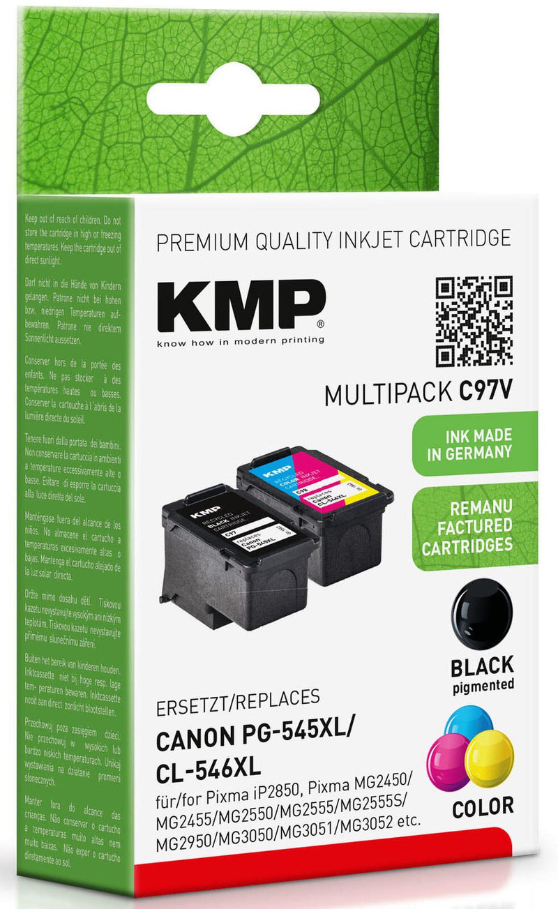 KMP Druckerpatrone C97V schwarz, color Druckköpfe kompatibel zu Canon PG-545XL + CL-546XL, 2er-Set