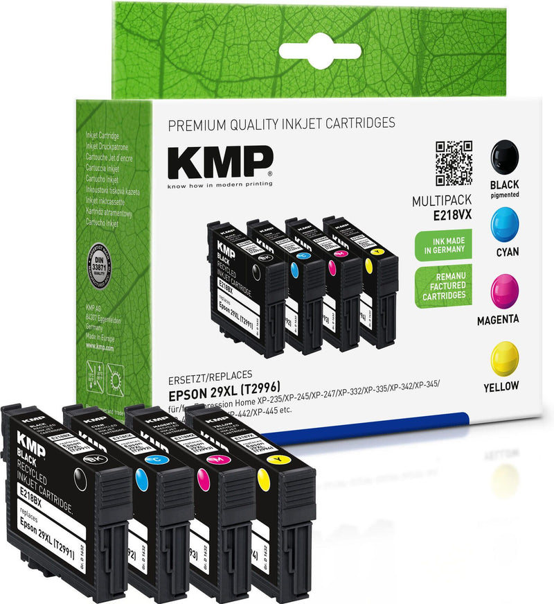 KMP Druckerpatrone E218VX schwarz, cyan, magenta, gelb kompatibel zu EPSON T2996XL, 4er-Set
