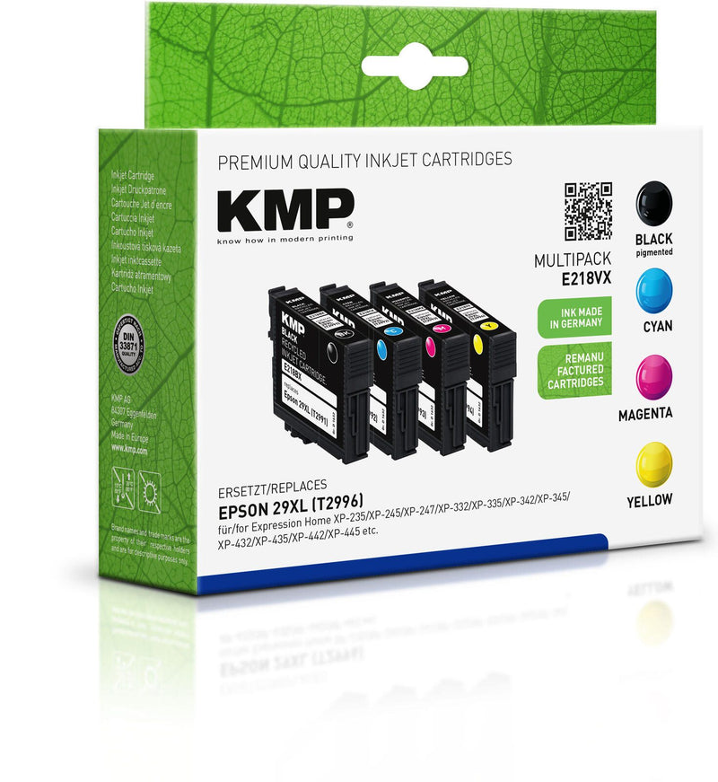 KMP Druckerpatrone E218VX schwarz, cyan, magenta, gelb kompatibel zu EPSON T2996XL, 4er-Set