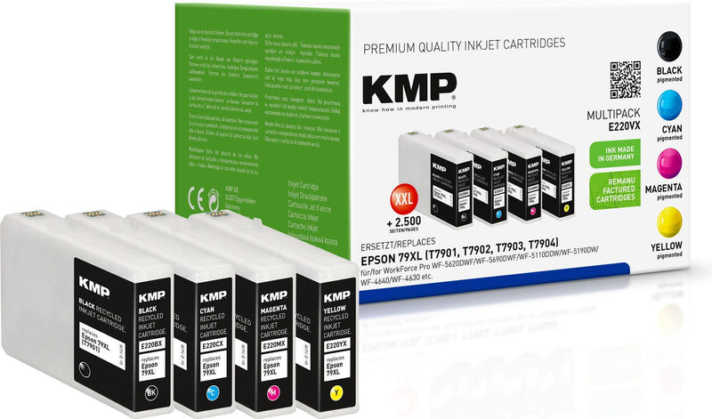 KMP Druckerpatronen E220VX schwarz, cyan, magenta, gelb kompatibel zu EPSON T7901XL, T7902XL, T7903XL, T7904XL, 4er-Set