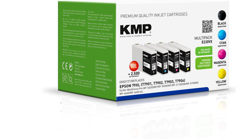 KMP Druckerpatronen E220VX schwarz, cyan, magenta, gelb kompatibel zu EPSON T7901XL, T7902XL, T7903XL, T7904XL, 4er-Set