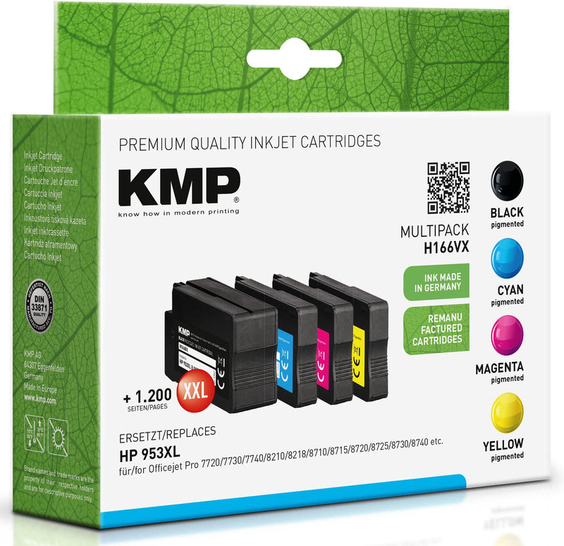 KMP Druckerpatronen H166VX schwarz, cyan, magenta, gelb kompatibel zu HP 953XL (3HZ52AE), 4er-Set