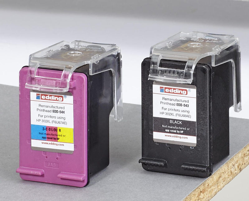 edding Druckerpatronen EDD-545 schwarz, color kompatibel zu HP 302XL (F6U67AE), 2er-Set