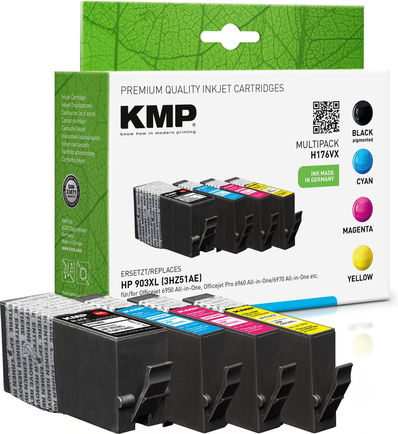 KMP Druckerpatronen H176VX schwarz, cyan, magenta, gelb kompatibel zu HP 903XL (3HZ51AE), 4er-Set